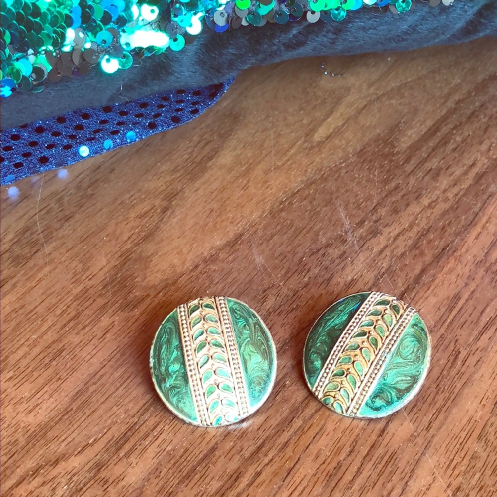 Metal and enamel earrings